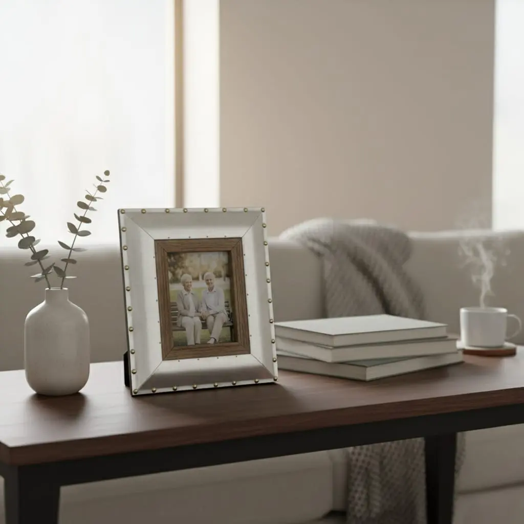 Industrial Chic Brushed Silver & Natural Wood Picture Frame with Rivet Accents - 3 Sizes
