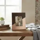 P17 Diagonal Rose Copper & Wood Photo Frame with Artisan Rivets - Rustic Glamour Decor