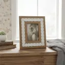 Handcrafted Rustic Wood & Silver Metal Picture Frame - Art Deco Stud Detailing - Multi-Size