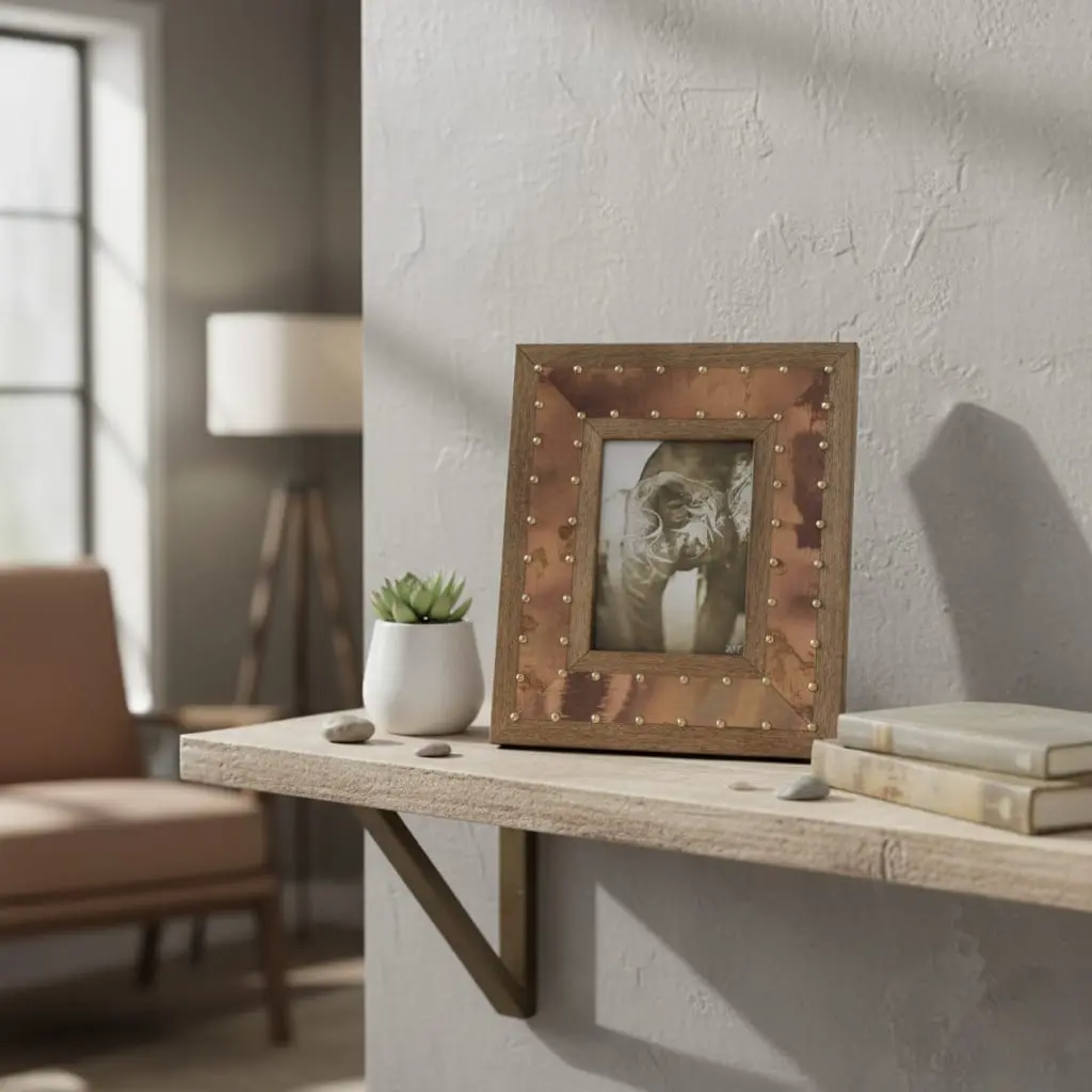 Rustic Copper and Wood Fusion Picture Frame with Hand-Embellished Rivets