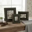 Amora Luxury Embossed Metal & Black Lacquer Frame Set – MDF Picture Frames, 3-Piece Gallery Collection