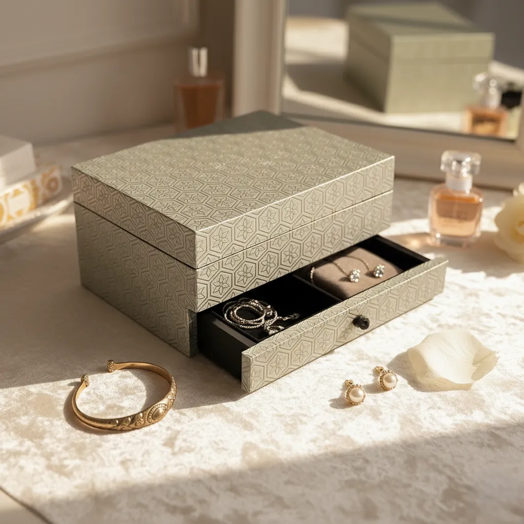 Handcrafted Antique-Finish Keepsake Box with Geometric Star Pattern