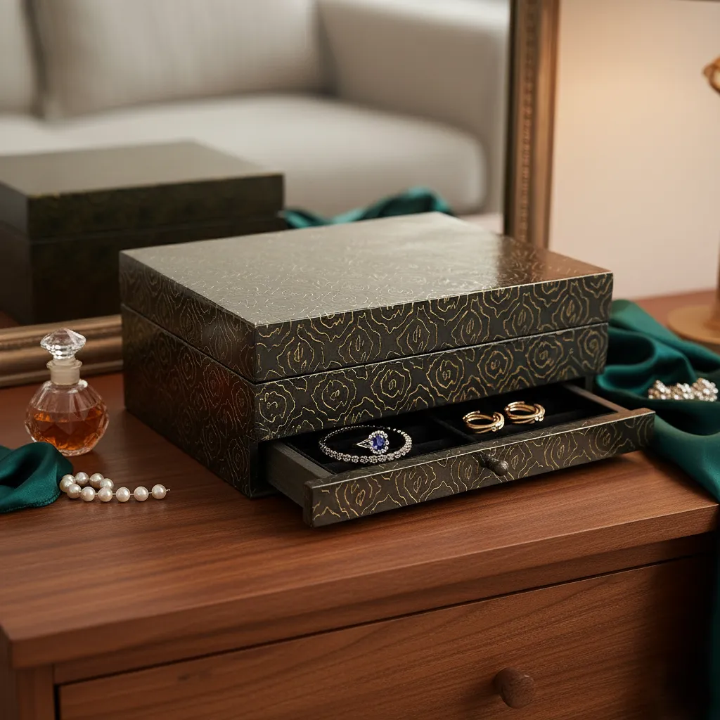 Luxury Handcrafted Keepsake Organizer with Intricate Floral Pattern and Velvet Lining