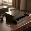 P4 Luxurious Two-Tier Jewelry Organizer with Intricate Gold Floral Patterns and Pull-Out Drawer