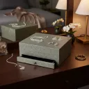 P5 Handcrafted Silver Hexagonal Embossed Jewelry Box with Velvet-Lined Pull-Out Drawer