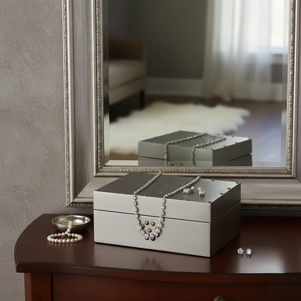 Modern Minimalist Keepsake Box with Decorative Rivets and Velvet-Lined Interior