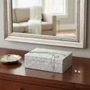 Ornate Floral Embossed Silver Jewelry Box with Hinged Lid and Protective Velvet Lining
