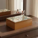 P16 Elegant Sage Green Nature-Inspired Jewelry Organizer – Decorative Wood Box with Illustrated Avian Scene