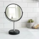 Elegant Round Tabletop Mirror for Dressing Table – Minimalist Stone Frame & Real Marble Foundation