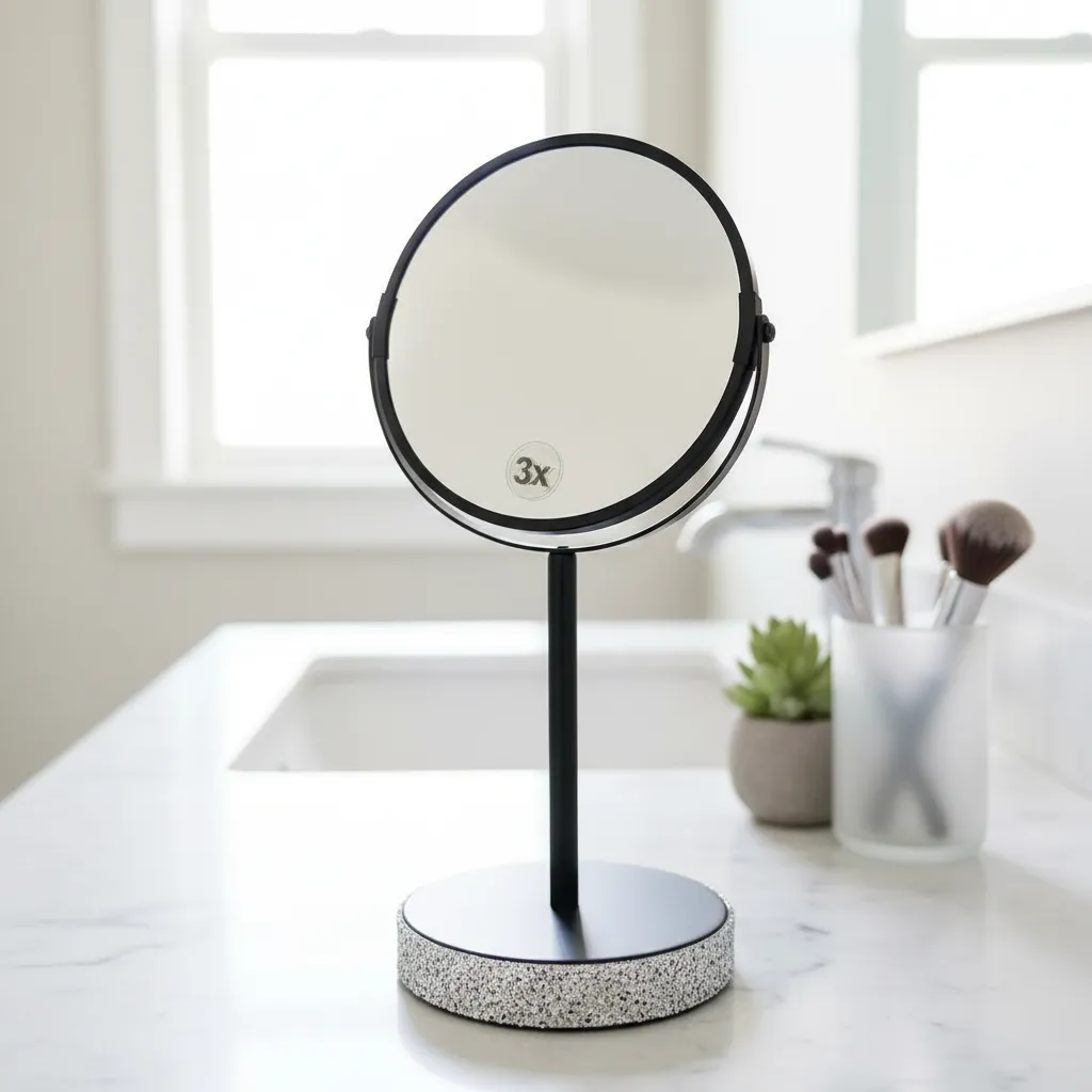 P4 Minimalist Scandi-Style Vanity Mirror – Adjustable Tilt for Perfect Angles and Elegant Stone Base