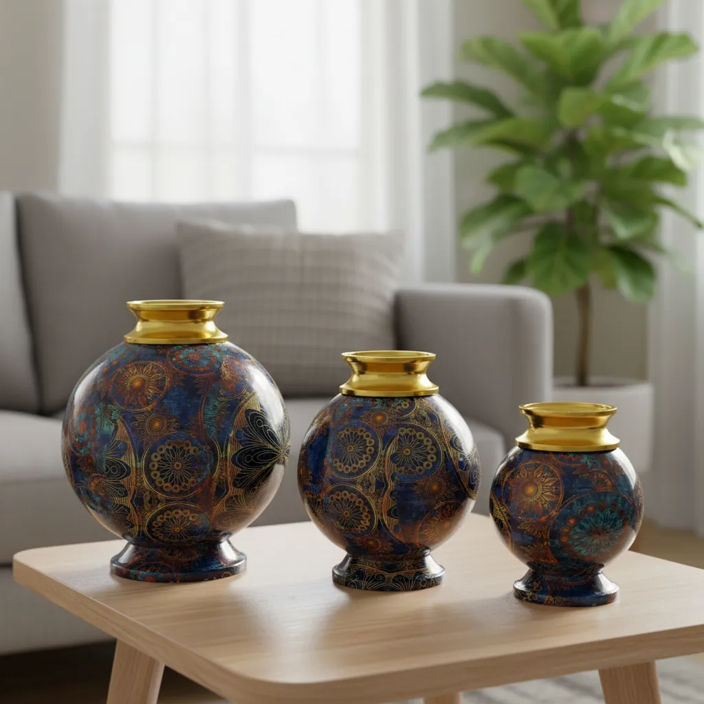 Stunning Vases  Decorative with Gold Foil Leaf Detailing – Textured Surface Flower Vase for Luxury Hotel Lobby and Boutique Office Decor