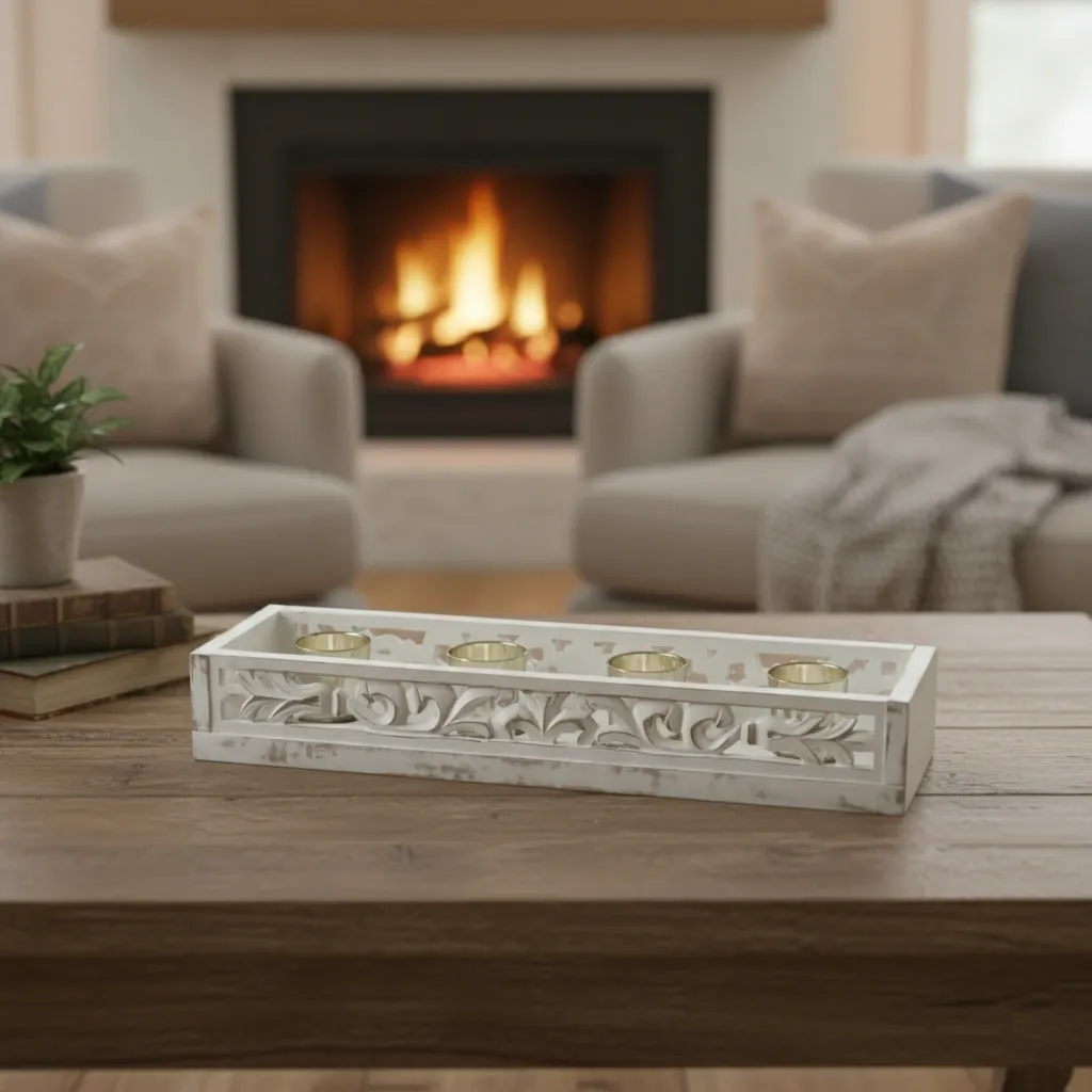 The Heritage Collection: Studded Mango Wood & Antiqued Mercury Glass Candle Tray