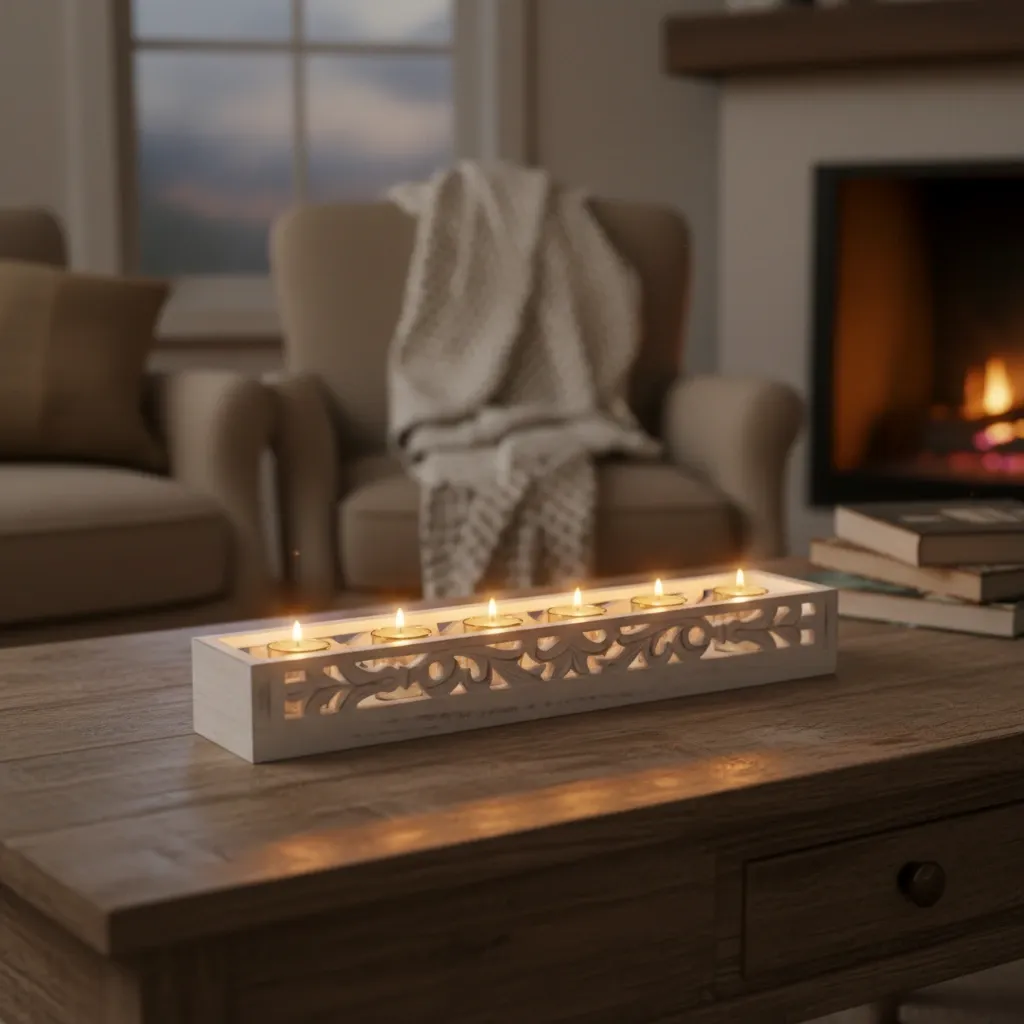 P5 Rustic Farmhouse Long Wooden Candle Holder