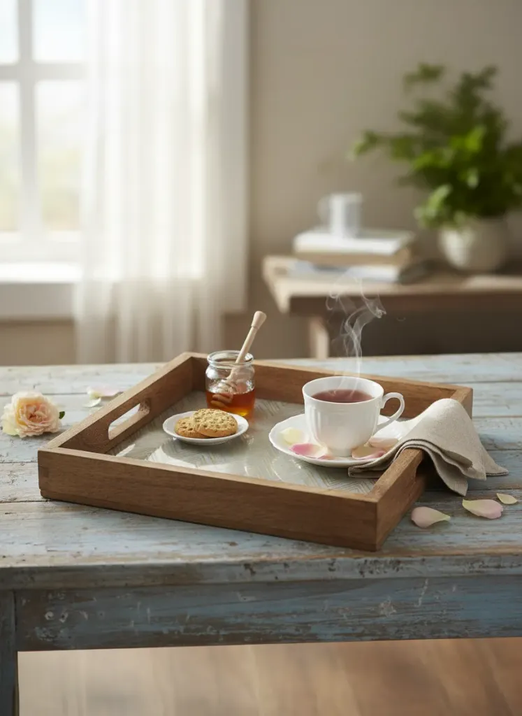 P6 Minimalist Metal Embossed Bone Inlay Serving Tray – Hand-Carved Rectangular Decor