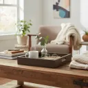 P13 Sustainable Wood & Bone Inlay Serving Tray – Metal Embossed  Motif Breakfast in Bed Tray