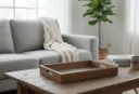 Luxe Metal Embossed Inlay Ottoman Tray – Heavy Duty Wood Construction for Living Rooms