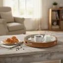 P16 Art Deco Inspired Bone Inlay Tray – Geometric Metal Embossed Design in Natural Tones