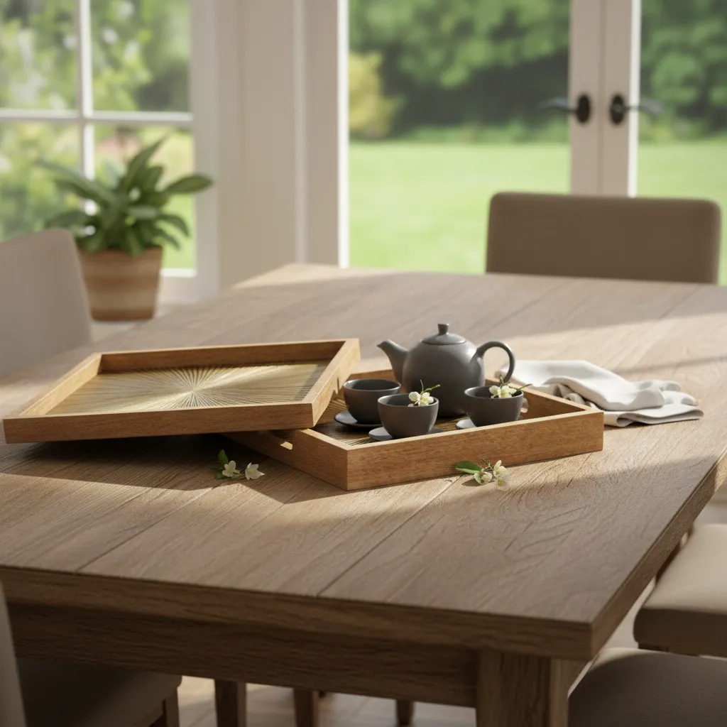 P25 Gallery-Edition Bone Inlay Tray – Hand-Inlaid Metal Embossed Motif Serving Platter