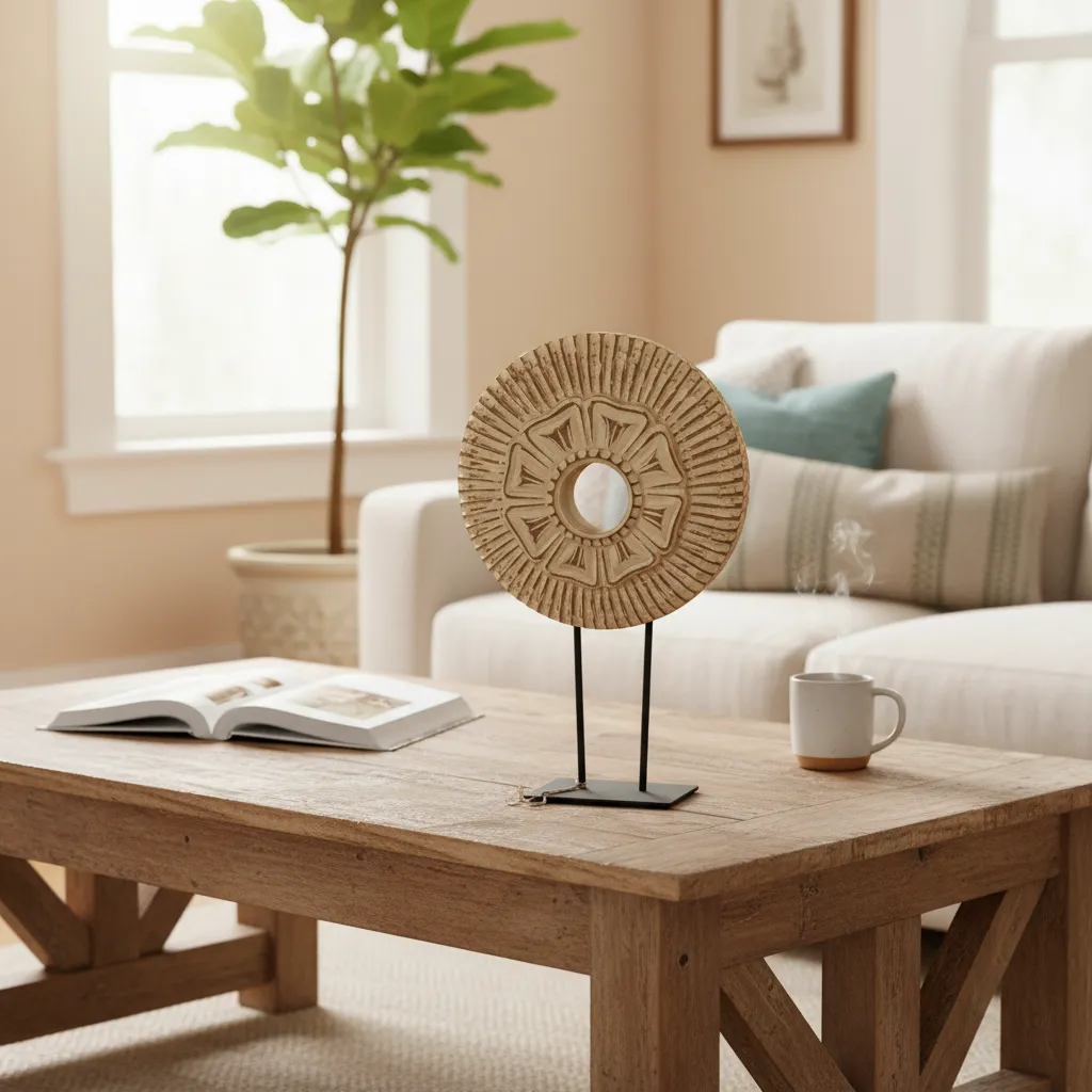 Radial Textured Medallion with  Wood with Metal