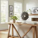 Modern Starburst Decorative Object – Hand-Etched Wood with Metal