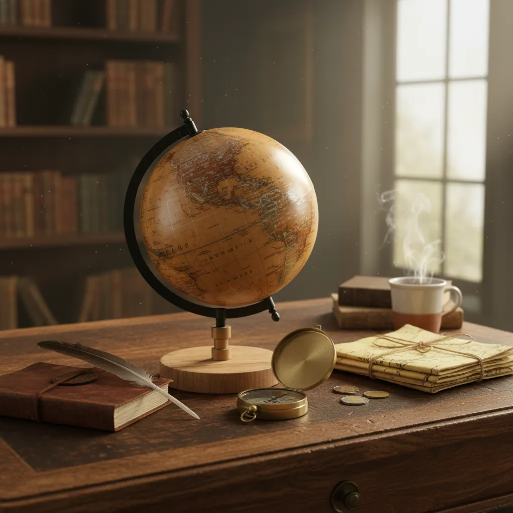 Antique Inspired Desktop World Map - 360° Rotating Earth Globe for Study Room & Library