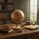 P3 Antique Inspired Desktop World Map - 360° Rotating Earth Globe for Study Room & Library