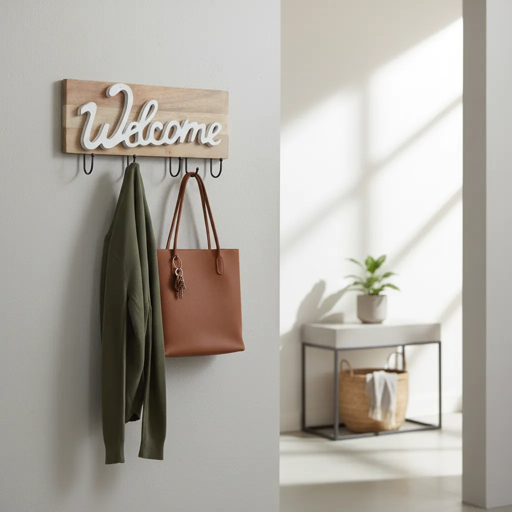 Handcrafted Welcome sign on wood Shaped Wall Mounted Coat & Key Racks