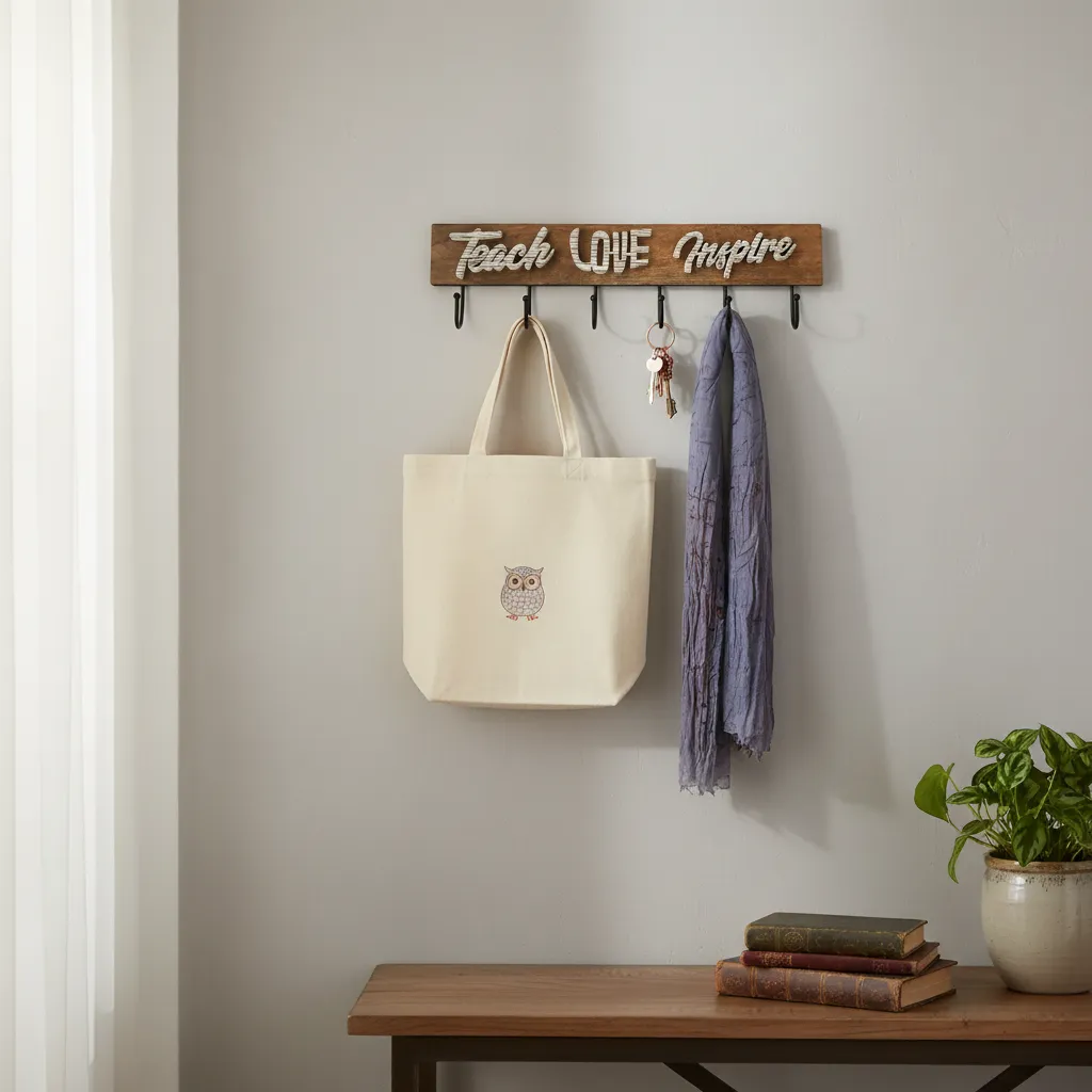 P5 Solid Wood Wall Plaque with Heavy Duty Hooks