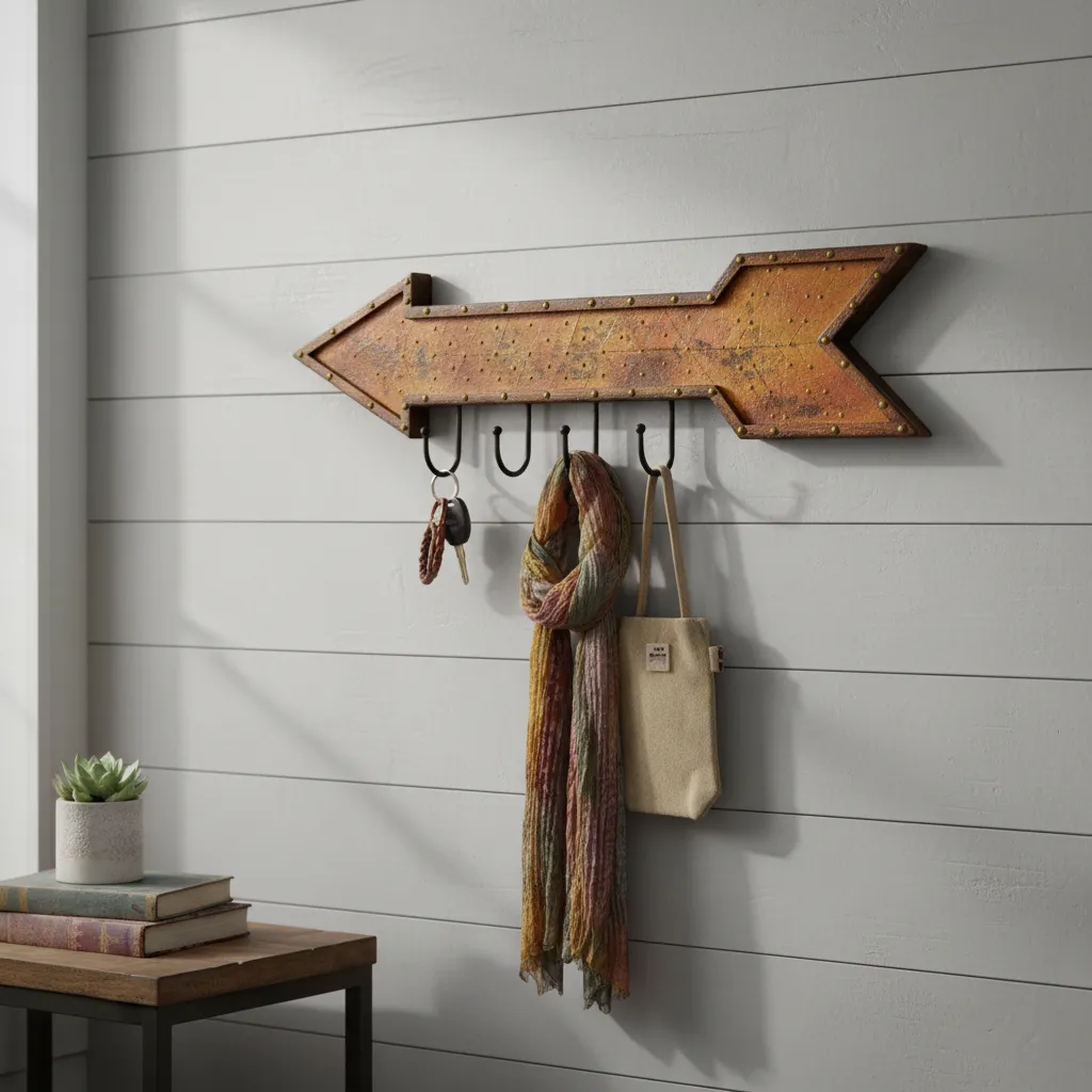 Farmhouse Style Arrow Decorative Wall Hook Rail