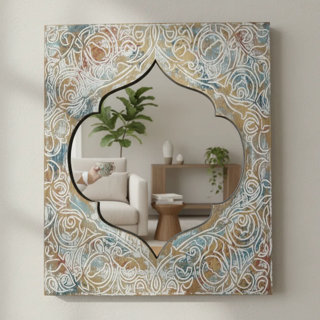Round Wall Mirror with Hand-Applied Gold Leaf Finish and Deep Inset Frame
