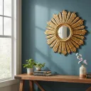 P3 Antique-Inspired Ornate Sunburst Gold Wall Mirror for Entryway MDF Carved