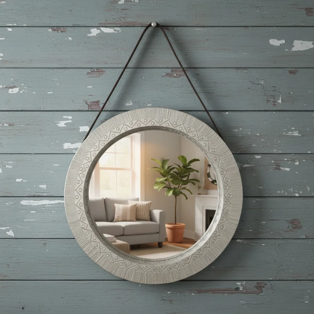 P6 Art Deco Champagne Silver Round Mirror – Corrosion-Resistant