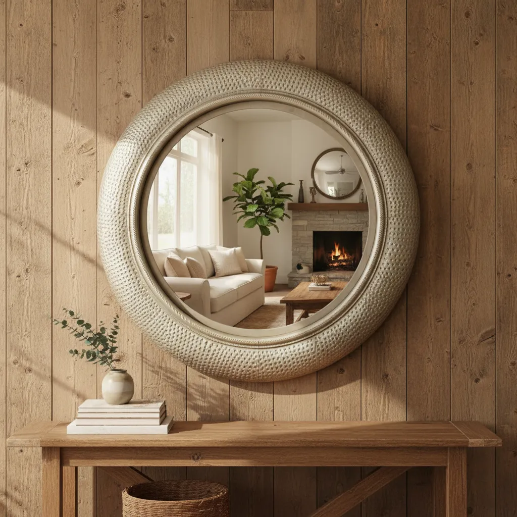 P7 Elegant Brushed Brass Round Mirror with Crystal Clear Reflection