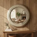 Elegant Brushed Brass Round Mirror with Crystal Clear Reflection