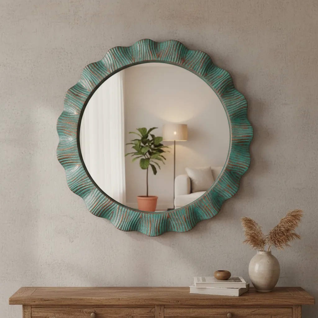 Sophisticated Matte Green  Round Mirror for Vanity – Large Scale