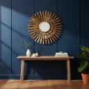P14 Rustic Chic Gold MDF Carved Round Mirror – Hand-Finished Distressed
