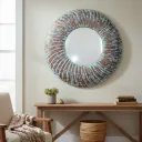 P21 Artisanal Blue Copper Finished Accent Mirror – Intricate Radial Pattern for Bohemian