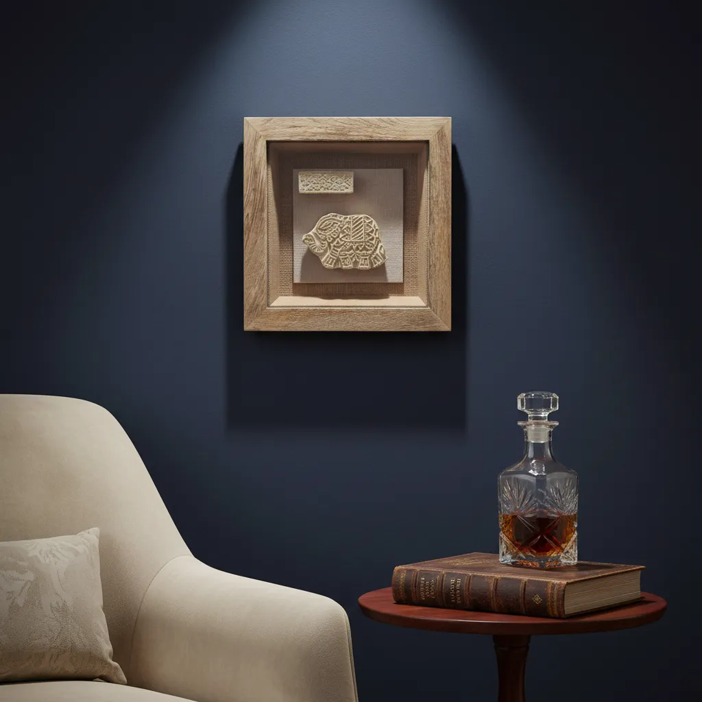 P4 12" x 12" Premium Handcrafted Wood Shadow Box with Elephant Art