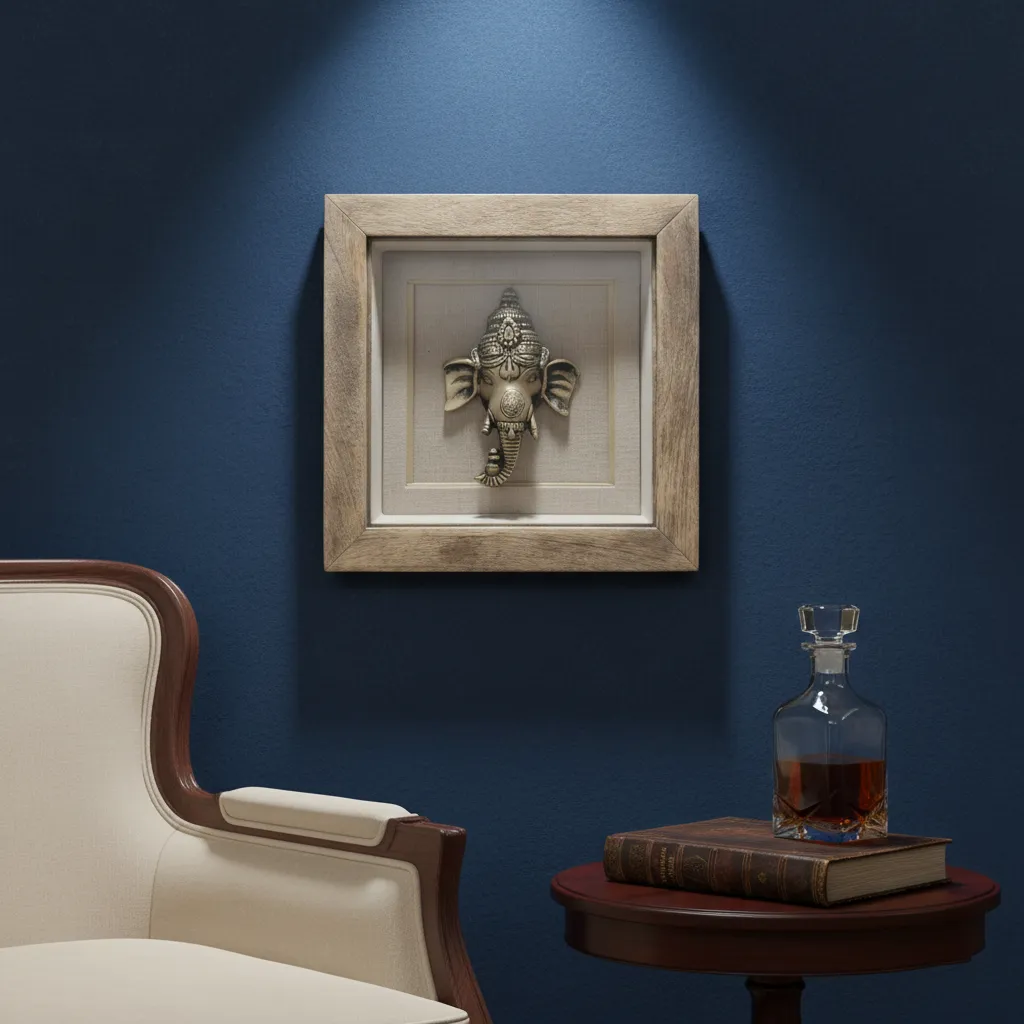 P7 Handcrafted Lord Ganesha 3D Metal Wall Art – 12x12" Wood Shadow Box