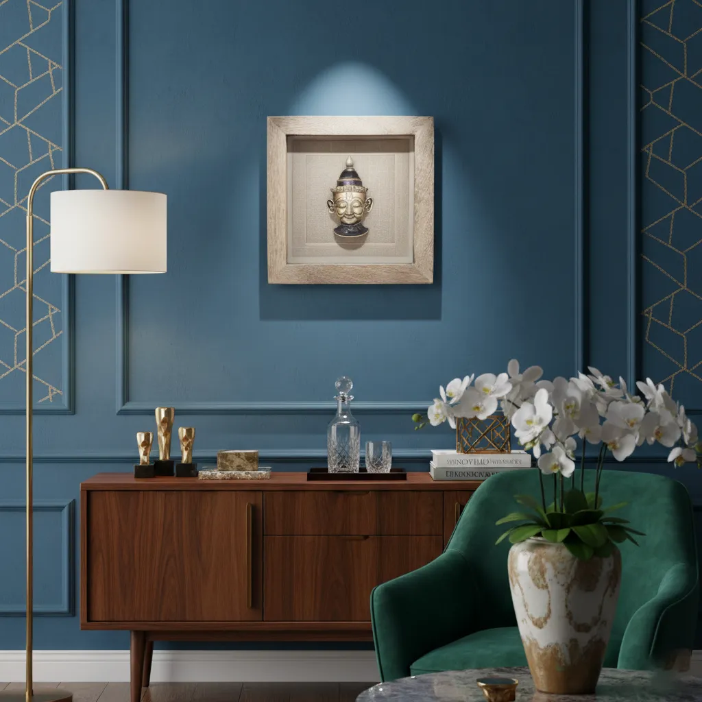 P10 Traditional Metal Face 3D Shadow Box Wall Decor – 12" Square Natural Wood