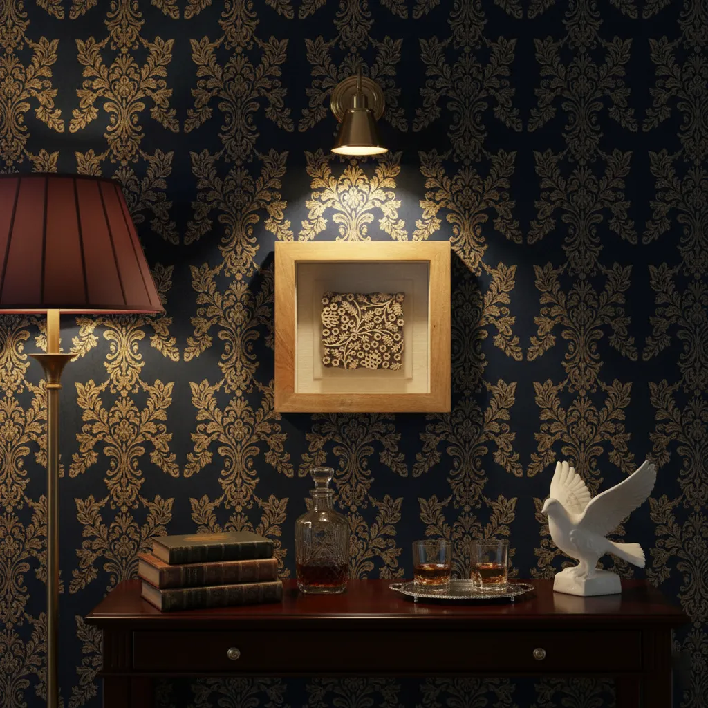 P21 Decorative Square Shadow Box Featuring Intricate Wood Block Stamp – Rustic Mango Wood Frame