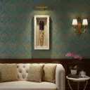 P28 3D Gold & Black Long Mask Art Piece – Distressed Antique White Frame with Beaded Inlay for Living Room or Office