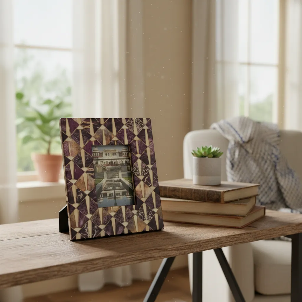 The Lavender Lattice: Hand-Finished Geometric Mosaic Frame