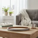 Handcrafted Acacia Wood Oval Serving Tray with Industrial Riveted Metal Rim