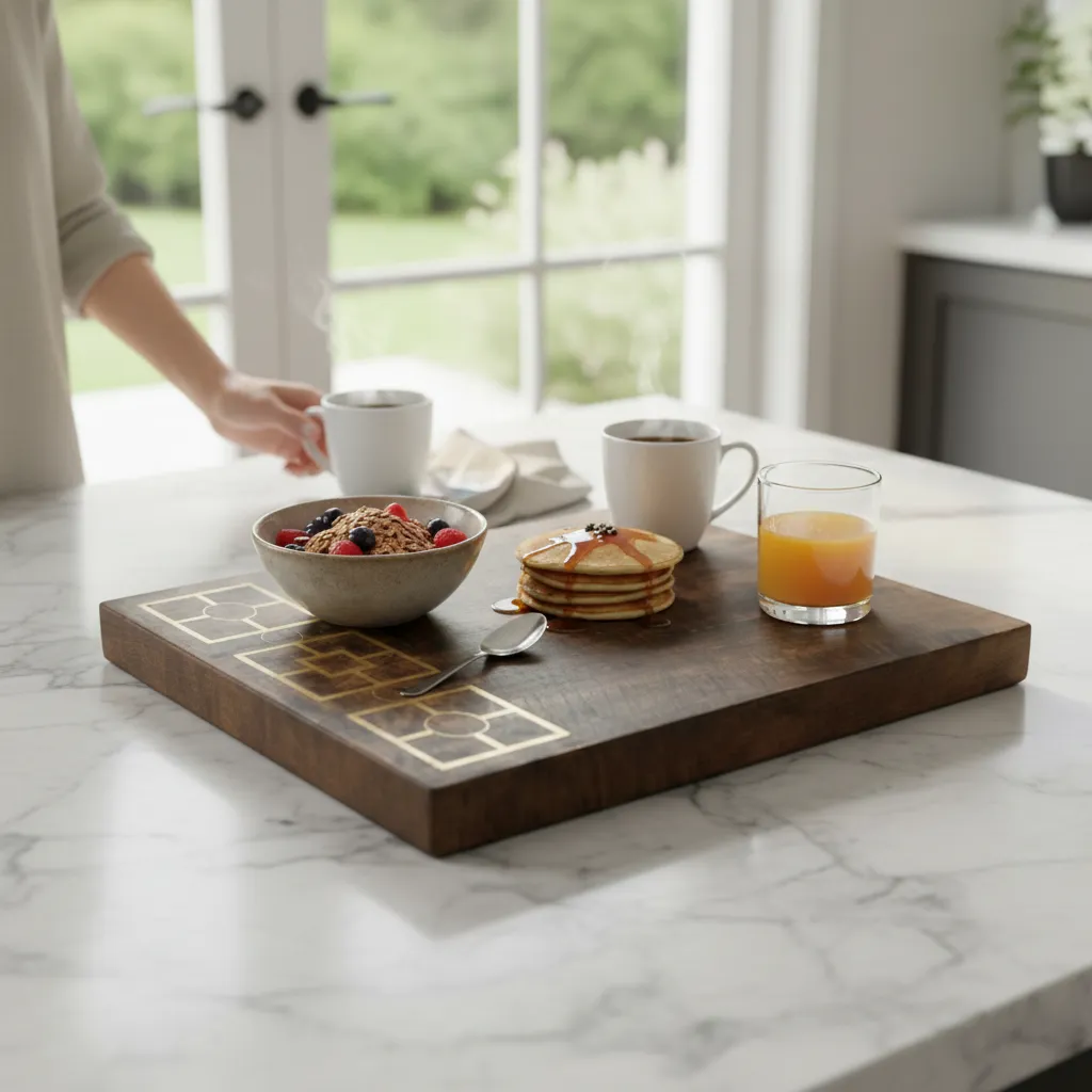 Premium Handcrafted Wooden Serving Board with Elegant Inlay Design