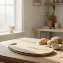 P5 Premium Mango Wood Teardrop Cutting Board with Gold Studded Metal Trim