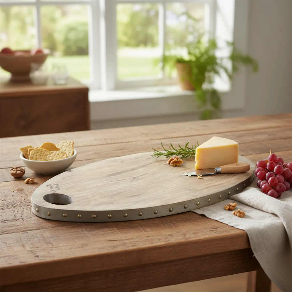 Natural Fruits Wood Serving Tray with Decorative Metal Studs