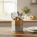 Artisanal Revolving Cutlery Holder with Octagonal Footprint and Metal Alloy Accent
