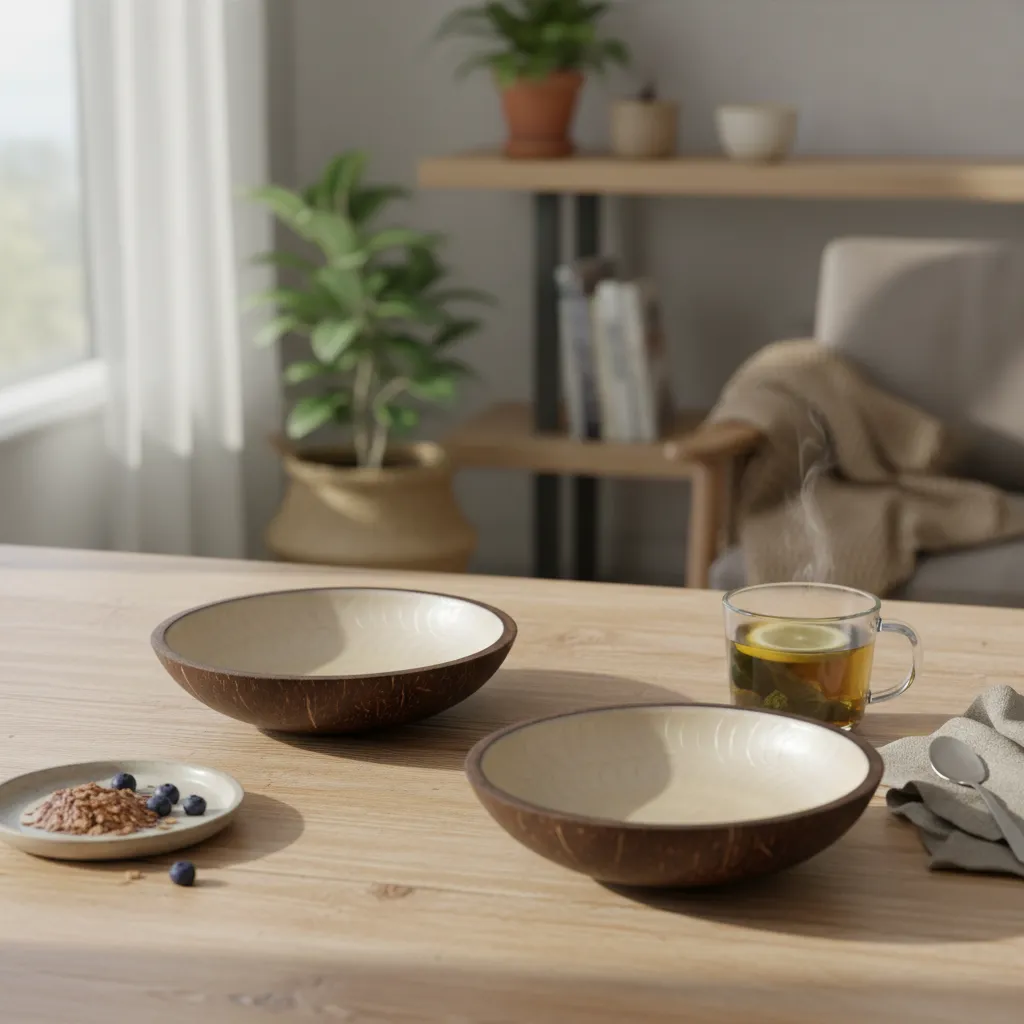 Premium Decal Enameled  Wood Bowl with Carved Interior and Exterior - Versatile Organic Home Decor
