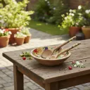 Decal Enameled Wooden Salad Bowl Set - Artisanal 3-Piece Large Serving Set with Matching Servers